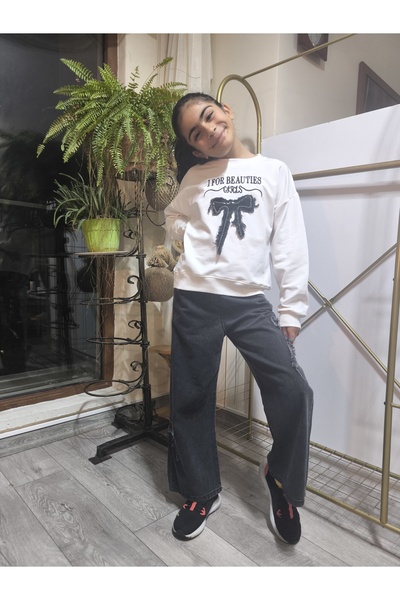 Şimo Butik Set pantaloni din denim cu picioare largi pentru fete (Swea tricou...