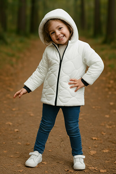JARMO KİDS Girl's Hooded Coat with Onion Pattern (Water and Windproof)