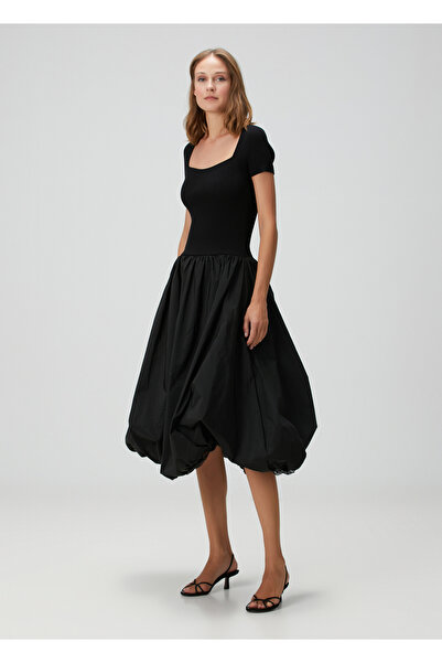 Maje Rubble Siyah Midi Elbise