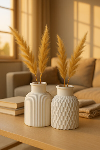 Basement Atellier : İkili Dekoratif Beyaz Beton Vazo Seti : İskandinav Stili ...