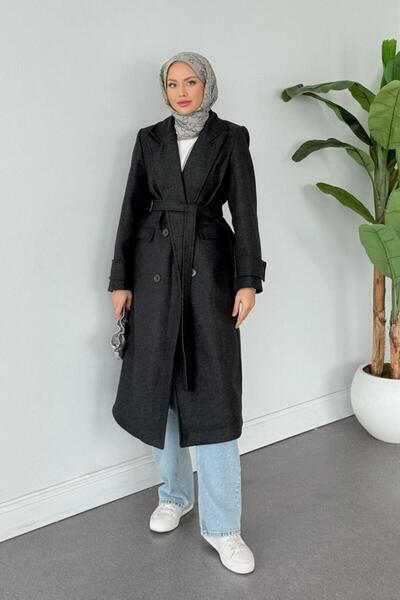 Şulemoda Giyim Παλτό με φαρδιά μανσέτα Paye ανθρακί