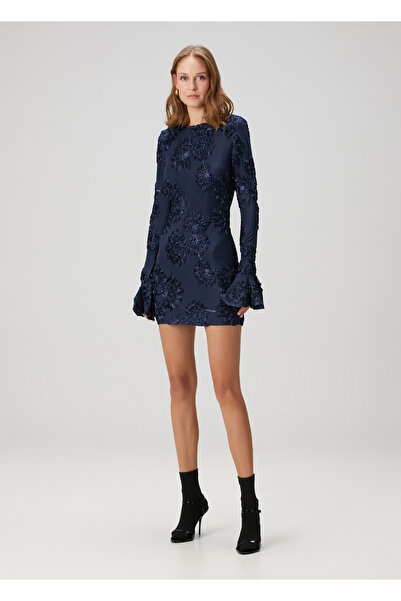 Rotate birger christensen Lacivert Çiçekli Mini Kokteyl Elbise