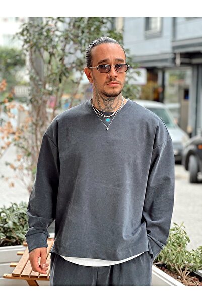 manch collection Modal Kumaş Sweatshirt Pantolon Takım Siyah