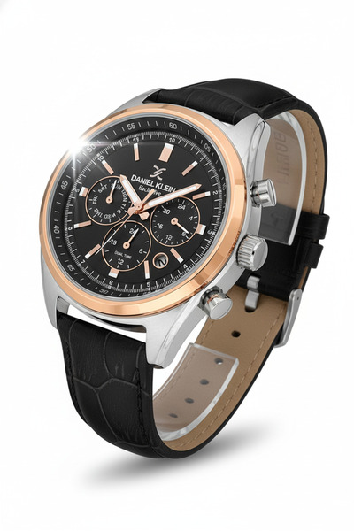 Daniel Klein DK Exclusive Rose Gold Detay Siyah Deri Kordon Spor Şık Erkek Ko...