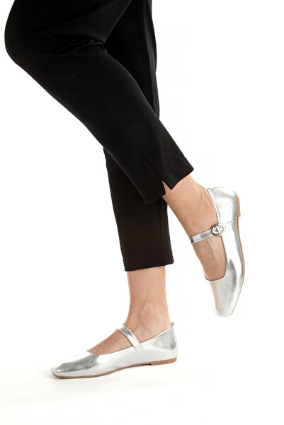 EPTC Silver Metallic Mary Jane Women's Flats - Modern & Stylish Everyday Shoes