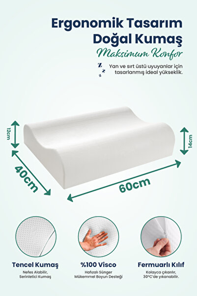ORPEDOX Yüksek Çift Boyun Destekli Ortopedik Visco Yastık 60x40x14-12cm