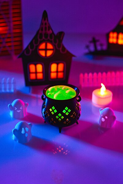 tredblock Cadı Kazanı Işıklı Halloween Dekoru Tealight Mumluk