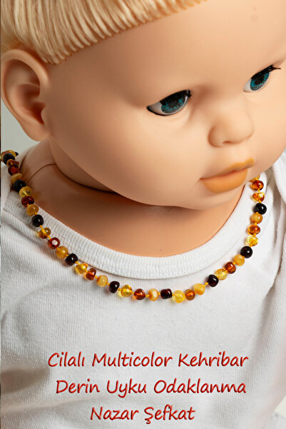 Boas Sertifikalı Bebek Kehribar Kolyesi – Çok Renkli (Multicolor) Kehribar | Doğal Fosilli