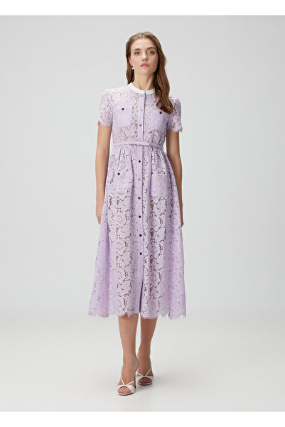 Self Portrait Lila Dantel Midi Elbise
