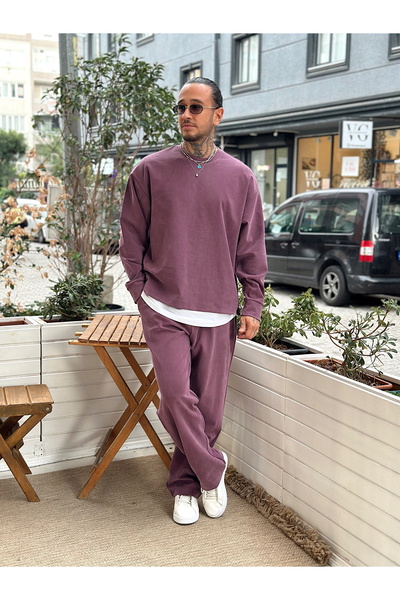 manch collection طقم بنطلون وسترة من قماش المودال باللون العنابي