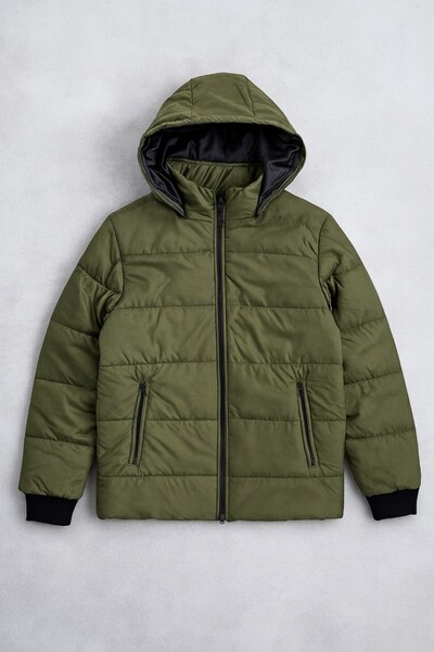 OTAKU Erkek Çift Cepli Kapşonlu Astarlı Mont Ceket