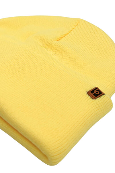 Sofist İstanbul Lemon Yellow Unisex Basic Beanie Lp Collection Folded Lemon Yellow Ribbed Knit Classic Beanie