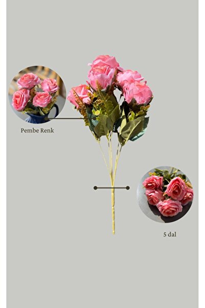 SanatFlowers 5 Dallı 40 cm Pembe Yapay Gül – Dekoratif Yapay Çiçek