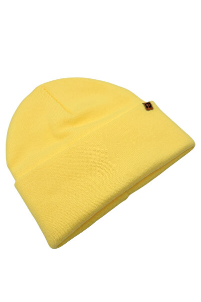 Sofist İstanbul Lemon Yellow Unisex Basic Beanie Lp Collection Folded Lemon Yellow Ribbed Knit Classic Beanie