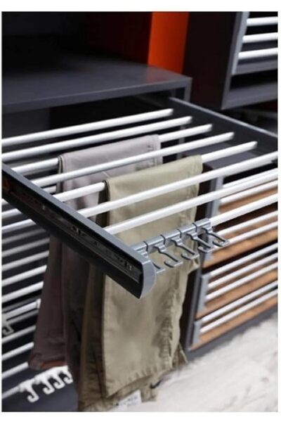 KAİZEN Teleskopik Raylı Pantolon & Şal Askılığı – Dolap İçi Düzenleyici, 50x47 cm