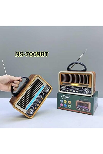 bilger NS-7069 Orta Boy Retro, Nostaljik, Ahşap Tasarım Bluetooth Hoparlörlü, Şarjlı, Taşınabilir Fm/am Des