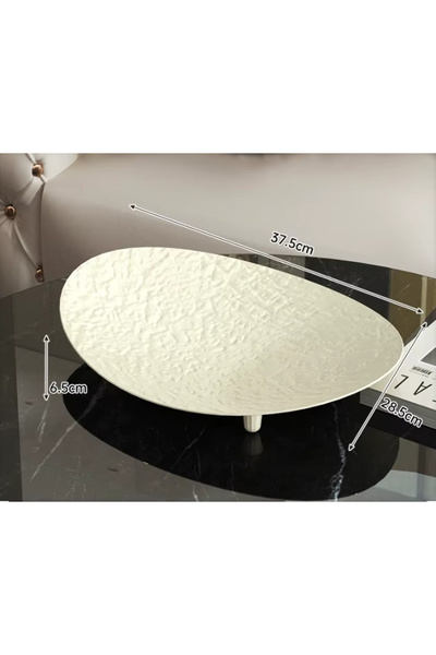 OEM Tava servire din plastic, model texturat, forma oval, Crem, 30 x 6 cm