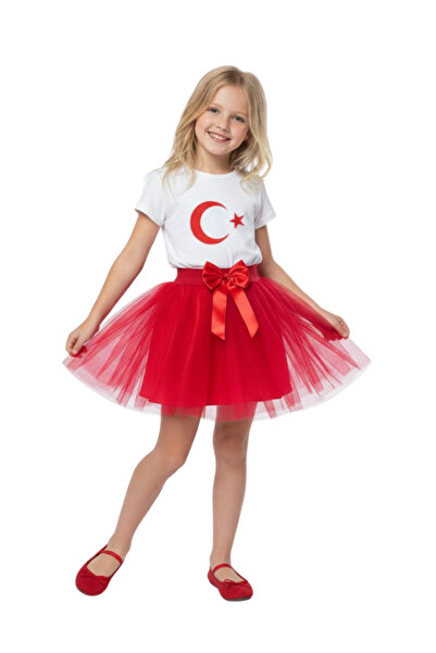 Ceylin Fashion Kız Çocuk Fiyonklu 29 Ekim - 23 Nisan Hayal Tüllü Tütü Etek