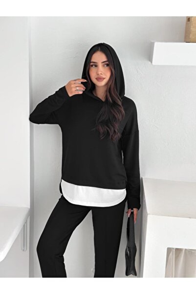 Wear Up Women's Hooded and Tank Top Detailed Tunic High Waist Pants Two-Piece Set