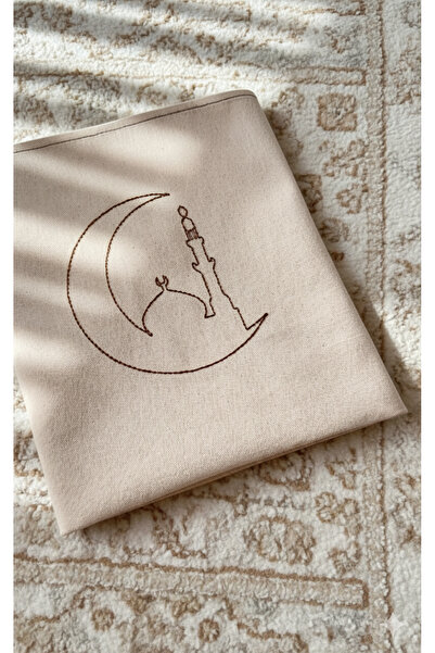 mihriban Minimal Embroidered Linen Prayer Rug - Children's Prayer Rug