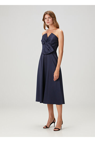Aidan Mattox Lacivert Fiyonk Detaylı Midi Kokteyl Elbise