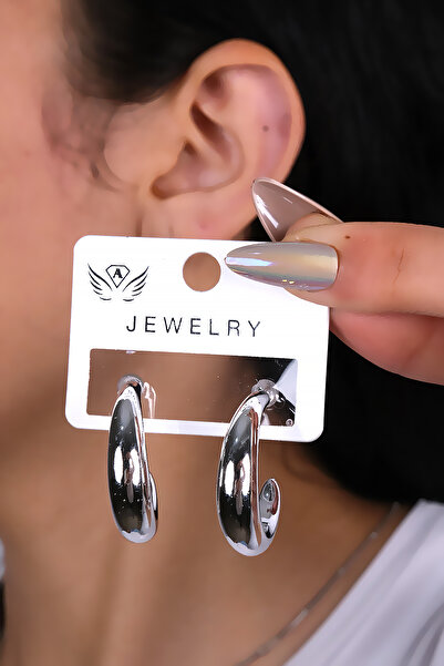 LOWEN AKSESUAR Silver Color Lightweight Half Hoop Women's Earrings