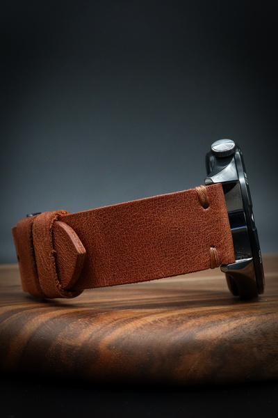 North's Nature حزام ساعة من الجلد الطبيعي مقاس 24 ملم |   الحرف اليدوية |   خياطة جانبية |   بني |   مشبك فضي