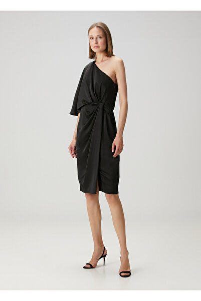 Aidan Mattox Siyah Asimetrik Kokteyl Elbise