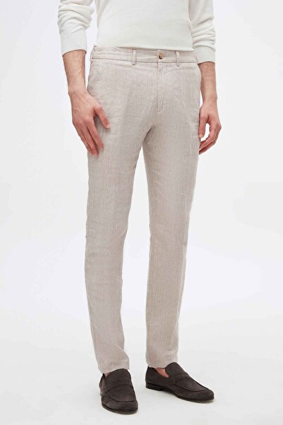 D'S Damat Ds Damat Slim Fit Beige Plain 100% Linen Jogger Pants