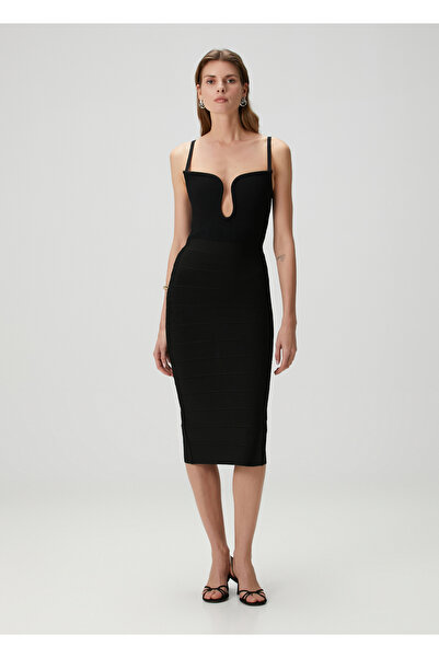 Herve Leger Siyah Midi Kalem Etek