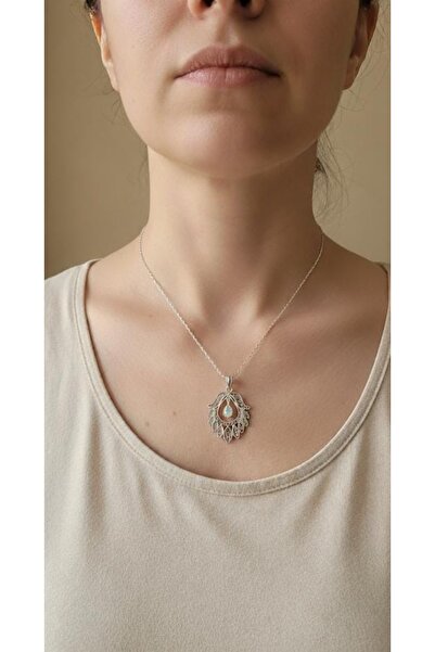 ErdoğanSilver Zümrüt Taşlı Yaprak Model 925 Ayar Telkari Gümüş Kolye Ucu