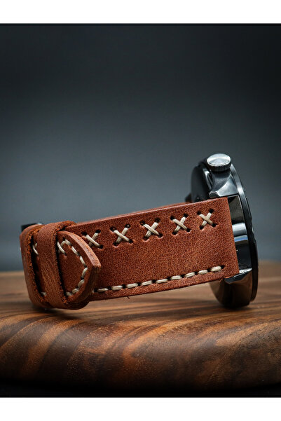 North's Nature Huawei Watch 22mm Deri Kordon | GT2/GT3/GT4/GT5/GT6 Pro | Çapraz Dikişli | Kahvereng | Gümüş Toka