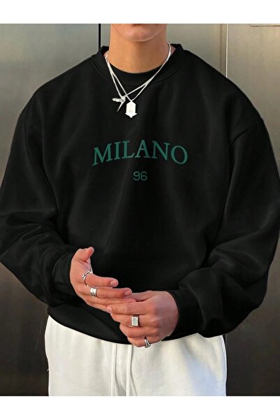 OVER HEAD Erkek Milano 96 Baskılı Oversıze Bisikletyaka Sweatshırt