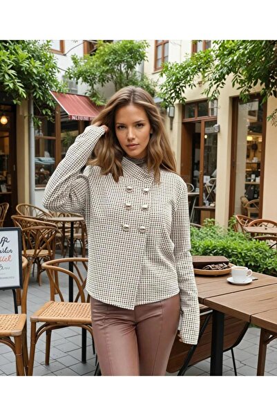 Pasaklı Giyim Дамско леко пролетно яке с яка от тартан, изработено от стилен жакардов трикотаж (без подплата) 3512230