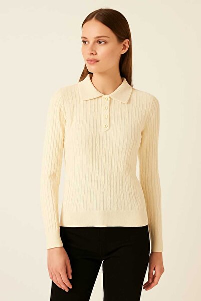 NOTCHTR Women's Polo Neck Long Sleeve Hair Knit Soft Textured Knitwear Blouse