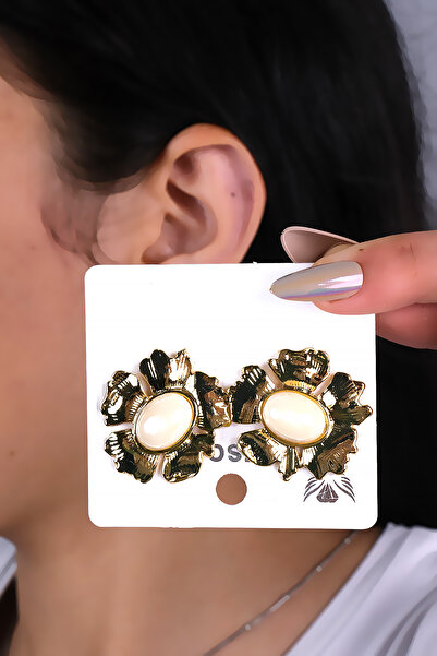 LOWEN AKSESUAR أقراط نسائية على شكل زهرة من الحجر الأبيض