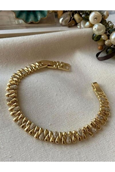 14K GOLD RENK DAMLA MODEL ZİRKON TAŞLI KADIN BİLEKLİK 8MM 17+2CM