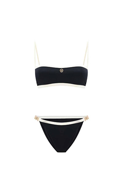 Bia Swimwear Luna Black Bia Logolu Çift Renk Straplez Kadın Bikini Takımı