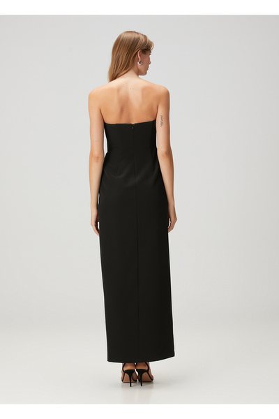 Aidan Mattox Siyah Straplez Maksi Abiye Elbise