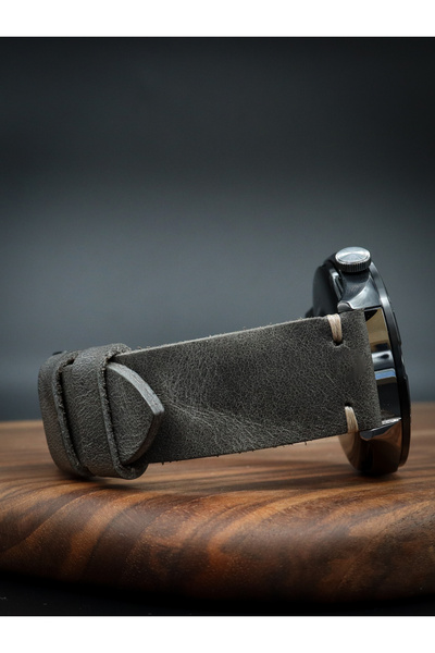 North's Nature حزام ساعة من الجلد الطبيعي مقاس 22 ملم |   الحرف اليدوية |   خياطة جانبية |   رمادي |   مشبك أسود