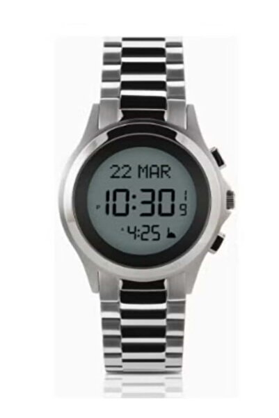 al salah ساعة صلاة إسلامية رقمية للرجال مصنوعة من الفولاذ المقاوم للصدأ