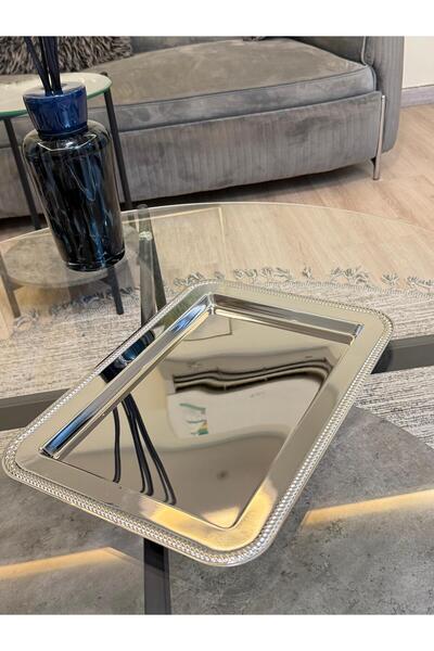 aljahwari صينيه تقديم صغير مقاس 34.3x24.28cm فضي كامل