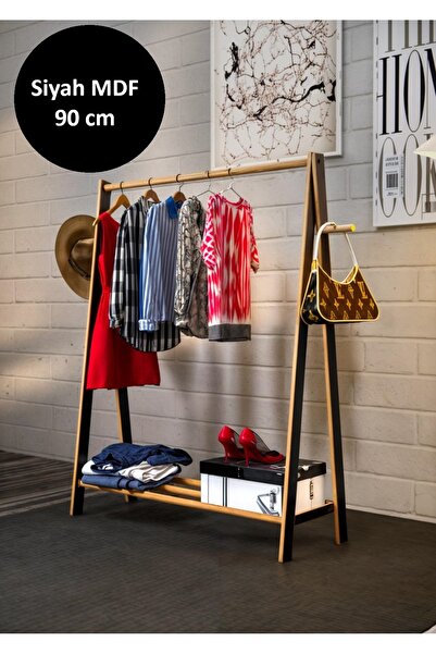 BGA Siyah MDF ahşap elbise askılık çanta ayakkabı vestiyer ahşap eşek askılık...