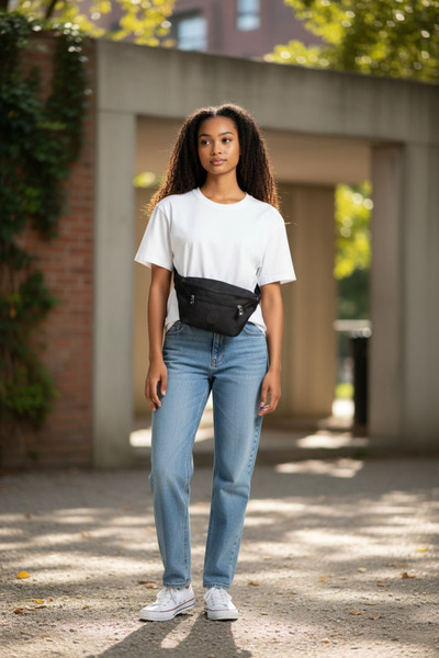 PAPATAY Unisex İki Gözlü Siyah Omuz Ve Belden Askılı Çanta