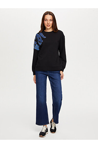 Faik Sönmez Indigo Patch Detailed Round Neck Sweatshirt W26Swt007