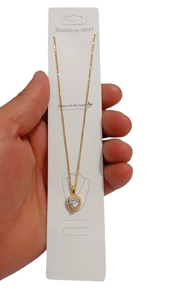 OWYON Gold Color Chain Necklace Zircon Stone Crystal Love Heart Steel Necklace Adds Style to Your Look with Elegance