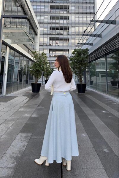 Pasaklı Giyim Kadın Bebe Mavi Kışlık Kırçıllı Kaşe Etek, Cepli, Yüksek Bel, Uzun, Kiloş 3528275