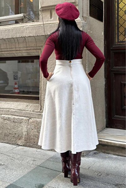 Pasaklı Giyim Жіноча екрю зимова плісирована спідниця, з кишенями, висока талія, довга, розмір 3528275