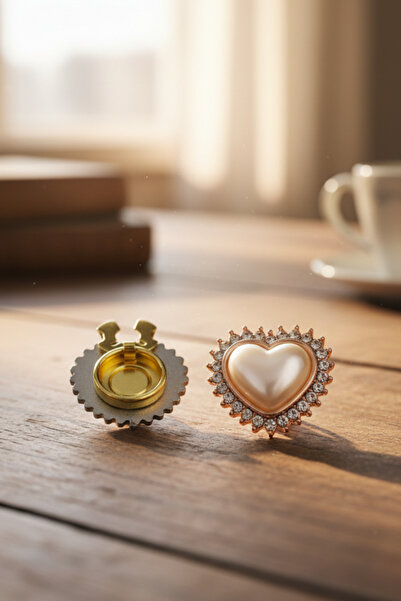 Reoona Trend İnci Kalp Düğme Kapağı Broş Düğme Klipsi - Heart of Pearl