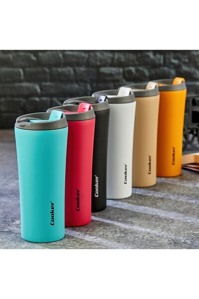 Marsilyan 400ml Thermos Cup Colorful Stainless Steel - Non-Slip Tpr Base - Le...